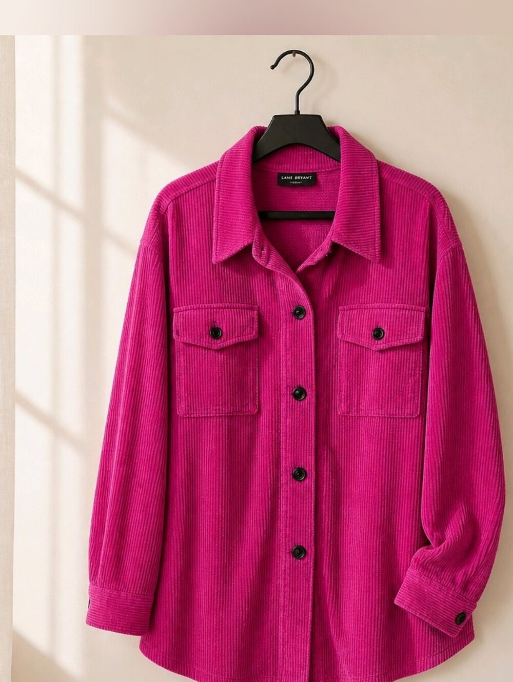 Lane Bryant Oversize Bright Fuchsia Corduroy Utility Shacket With Pockets